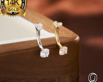 14K Solid Gold Curved Barbell Rook Earring – 16G 6mm/8mm Eyebrow