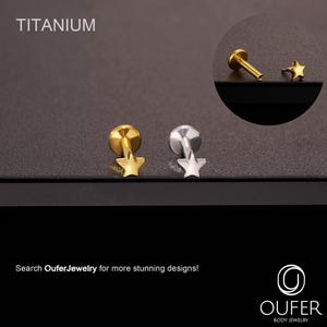 16G/18G Titanium Tiny Star Threadless Push Pin Labret Stud — Flat Back Cartilage, Conch, Helix, Tragus, Nose Piercing, Gold & Silver Earring