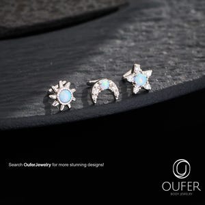 3pcs 20G 7mm Sun/Moon/Star Nose Stud Set – L-Shaped CZ Nose Rings | Opal Nose Piercing| Tiny Nostril Jewelry | Nose Bone Piercing Gift Set