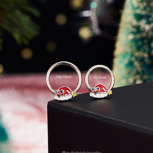 16G Santa Hat Septum Clicker/Septum Ring/Daith Earring/Christmas Septum Piercing/Cartilge/Helix Hoop/Tragus Jewelry/Conch Hoop/Gift for her