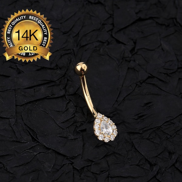 14K Solid Gold CZ Belly Button Ring/Navel Ring/Belly Ring/Belly Piercing/Navel Piercing/Belly Jewelry/Navel Jewelry/Barbells/Gift for her