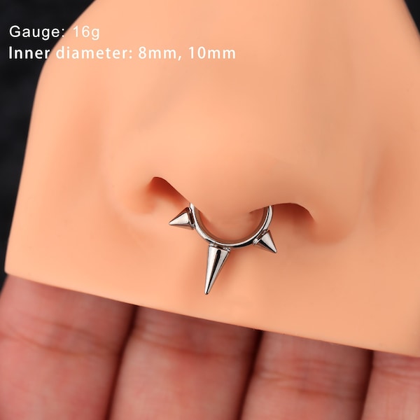 16G Implant Titanium Spike Septum Ring/Nose Ring/Daith Hoop/Hinged Clicker Hoop/Triple Spikes Septum Clicker/Helix/Conch Hoop/Gift for her
