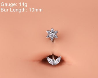 14G Flower & Leaf Belly Button Rings/Belly Piercing/Belly Jewelry/Navel Ring/Navel Piercing/Navel Jewelry/Minimalist Jewelry/Gift for her