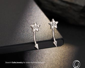 Orecchino Rook a spirale 16G/Bilanciere curvo con punte a spillo/Piercing al sopracciglio/Gioiello labret verticale/1 pezzo