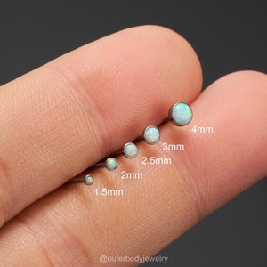 16/18/20G Titanium Threadless Bezel Opal Stud/Tiny Silver Cartilage Stud/Push Pin Labret/Nose Piercing/Tragus/Conch/Helix Flat back Earring