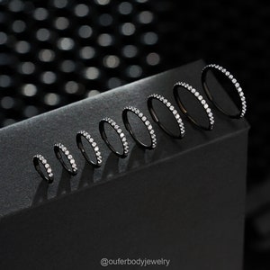 18G/20G Black Paved CZ Nose Hoop/Cartilage Hoop/Nose Piercing/Helix Hoop/Lobe Earring/Conch Ring/Tiny Huggie Hoop Earrings/Tragus Hoop/Gift