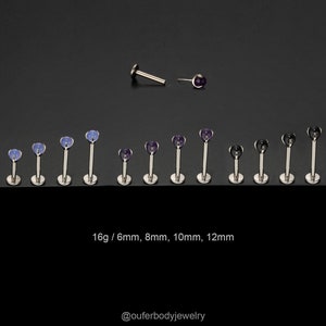 16G Titan fadenlose Push-Pin Naturstein Labret Ohrstecker / Amethyst / Rosenquarz / Obsidian Knorpel Bolzen / Tragus / Helix / Muschel Ohrring mit flacher Rückseite