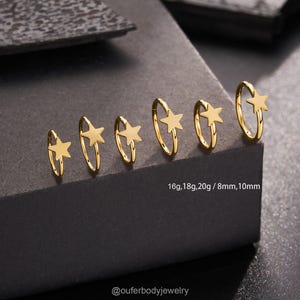 16G/18G/20G Gold Star Nose Ring, Nose Hoop, Helix/Cartilage/Conch/Tragus/Rook Piercing Hoop, Minimalist Tiny Star Earring, Nose Clicker