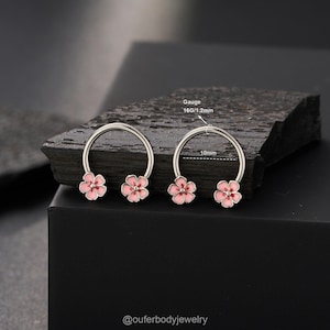 1 anello per setto nasale Sakura Flower da 16 g/orecchino Daith/piercing per setto nasale/cerchietto per cartilagine/cerchietto a ferro di cavallo/elica/trago/cerchietto a conchiglia da 10 mm/regalo/minimalista