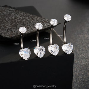 14G Titanium CZ Heart Belly Ring/Navel Bar/Belly barbell/Curved Barbell/1 PCS/Belly Piercing/Belly Jewelry/Belly Button Ring/10,12,14,16mm