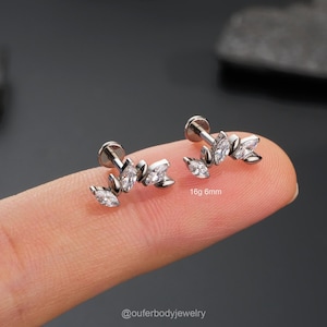 Boucle d'oreille d'alpiniste filetée à l'intérieur en titane 16G/goujon de cartilage/goujon de conque intérieure/goujon hélicoïdal/goujon Tragus/goujon Labret/dos plat/cadeau