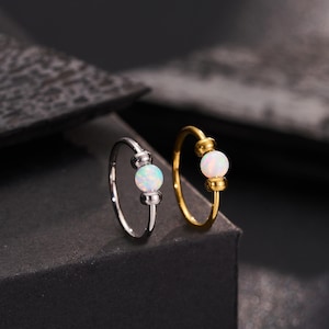 20G 18G Opal Ball Hinged Segment Nose Ring/Gold Nostril Hoop/Roll ball Cartilage Earring/Nose Piercing/Silver Helix/Conch/Tragus Hoop/6-10mm