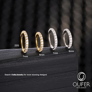 Créole en cz super fine pavée 22G - Clicker pour piercing nez, hélice, lobe, lambi, tragus et tour, boucle d'oreille cartilage délicate or/argent, boucle d'oreille 22G