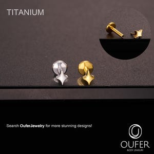 16G/18G Titanium Four Star Threadless Push Pin, Flat Back Labret Stud,Cartilage,Conch,Helix,Tragus,Nose Piercing, Gold/Silver Chunky Earring
