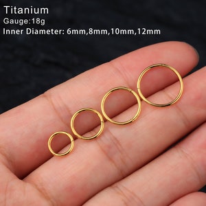 18G Gold Titanium Hinged Clicker/Nose Ring/Septum/Cartilage Hoop/Helix Hoop/Daith Hoop/Conch Hoop/Cartilage Earring/Rook Hoop/Gift 5-12mm