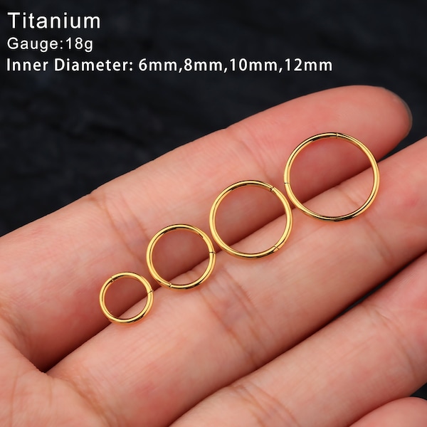 18G Gold Titanium Hinged Clicker/Nose Ring/Septum/Cartilage Hoop/Helix Hoop/Daith Hoop/Conch Hoop/Cartilage Earring/Rook Hoop/Gift for her