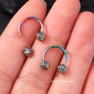 16G DND Dice Internally Threaded Septum Ring/Horseshoe Ring/D20 septum Jewelry/Daith Ring/Cartilage Earring/Helix /Conch/Tragus Hoop/Gifts