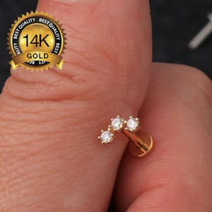 14k Solid Gold CZ Cartilage Piercing/Threadless Push-In Labret/Nose/Tragus/Conch/Forward Helix Piercing/Threadless Earring End/Gift for her