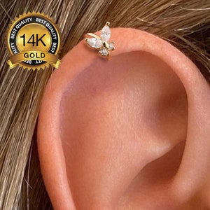Boucles d'oreilles créoles papillon en or massif 14 carats/créoles cartilagineuses/boucles d'oreilles minimalistes/boucles d'oreilles petits créoles/créoles Helix/créoles Tragus/créoles tour/cadeau pour elle