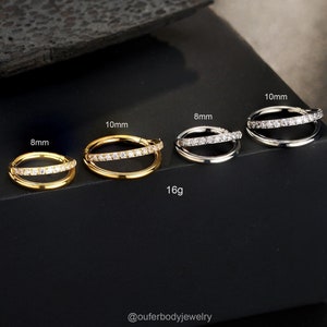 16G Titanium Double Hoop CZ Conch Ring/Cartilage Hoop/Helix Hoop/Tragus Hoop/Rook Piercing Hoop/Minimalist Earrings/Nose Ring/Septum Jewelry