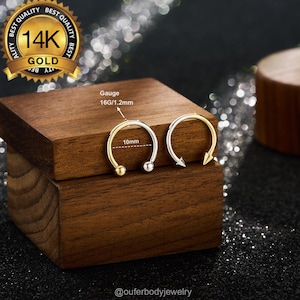 14K Solid Gold Ball/Spike Hufeisen Septum Ring/Nasenring/Daith/Knorpel/Conch/Helixohrring/Innengefädelt/Septum Schmuck/Geschenke/1 STÜCK