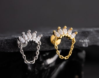 Pendiente colgante de cartílago de plata y oro de 16G con corona/pendiente roscado internamente/pendiente de cartílago/pendiente de hélix/pendiente de tragus/pendiente de concha/piercing de labret