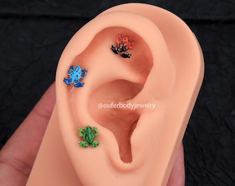 16G Tiny Frog Internally Threaded Cartilage Stud/Daith Studs/Tragus Stud/Conch Stud/Helix Stud/Labret Stud/Dainty Earrings/Gift For Her