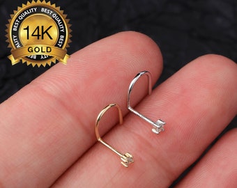 14K Solid Gold Nose Screw/Nose Ring Stud/CZ Nose Stud/Nose Jewelry/Nose Piercing 20g 2mm Cubic Zirconia Diamond Nose Stud/ Clear Diamond Gem