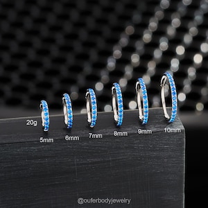 20G Aqua Blue CZ Cartilage Earring/Nose Ring/Septum Ring/Nostril Hoop/Tragus Hoop/Daith Hoop/Helix Jewelry/Conch Hinged Hoop Clicker/Gifts