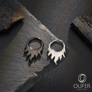 16G Titanium flame Septum Ring/Hinged Segment Clicker/Black Fire Septum Piercing/Mens Jewelry/Cartilage Hoop/Nose Ring, Black/Silver
