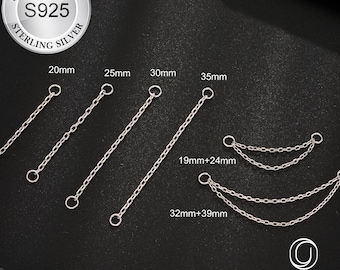 Cadenas para piercing colgantes de plata de ley 925 (cadena simple o doble, 20-35 mm)
