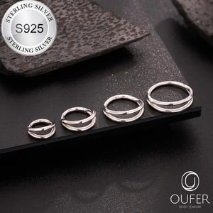 925 Sterling Silver 16G Double Hoop Cartilage Earring/Helix Hoop/Double line Conch Hoop/Nose Ring/Daith Earring/Septum Clicker/Rook Hoops