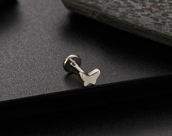 16/18G Titanium Threadless Butterfly Stud/Tiny Silver Cartilage Stud/Push Pin Labret Stud/Nose Piercing/Tragus/Conch/Helix Flat back Earring
