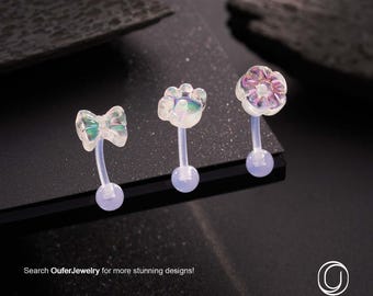 3PCS 16G Acrylic Curved Barbells/Floral/Butterfly/Paw Rook Earring/Eyebrow Ring/Rook Barbell/Rook Piercing/Acrylic Eyebrow Jewelry/Gift Set