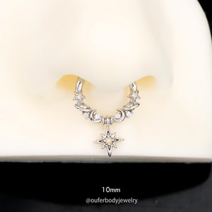 16G Star/Moon/Planet Dangle Septum Ring/Daith Earrings/Helix Hoop/Septum Clicker/Septum Jewelry/Silver Septum/Tragus/Conch Hoop/Gift for her