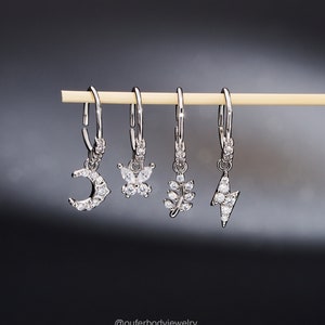 20G Dangle Nose Ring/Lightning/Moon/Butterfly/Leaf Nose Piercing Hoop/Dainty Hoop Earrings/Rook/Helix Dangling CZ Hoops/Nostril Jewelry/Gift