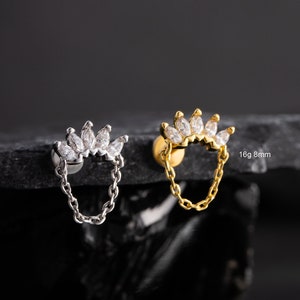 16G Silver Gold Dangle Crown Cartilage Stud/Internally Threaded Stud/Cartilage Earring/Helix Studs/Tragus Stud/Conch Stud/Labret Piercing