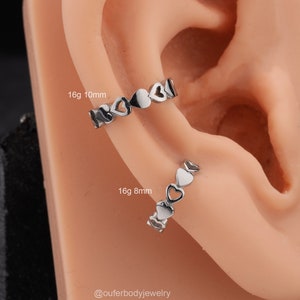 16G 6mm 8mm,10mm,12mm Surgical Steel Heart Helix Hoop Earring/Conch Hoop/Cartilage Hoop/Tragus Hoop/Rook Piercing Hoop/Septum Hinged Clicker