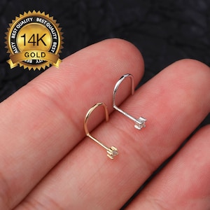 14K Solid Gold Nose Screw/Nose Ring Stud/CZ Nose Stud/Nose Jewelry/Nose Piercing 20g 2mm Cubic Zirconia Diamond Nose Stud/ Clear Diamond Gem