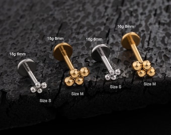 18G 16G Labret Ohrstecker QUADBEAD Cluster Piercing/Vier Perlen Nase/Tragus/Knorpel/Conch/Helix Stud/Push Pin Ohrring Flacher Rücken Ohrring