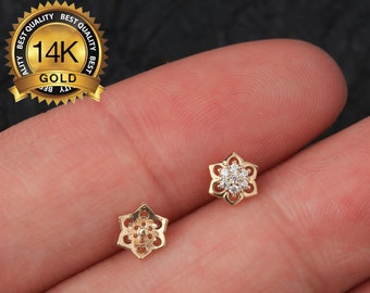 14K Solid Gold CZ Dermal Tops internally Threaded Dermal Anchor