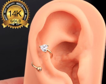 14K Solid Gold Heart Spiral Helix Earring/16G Twisted Cartilage  Earring/S-Shape Conch Earring/Spiral Hoop Earrings/Open Hoop Earrings/Gifts