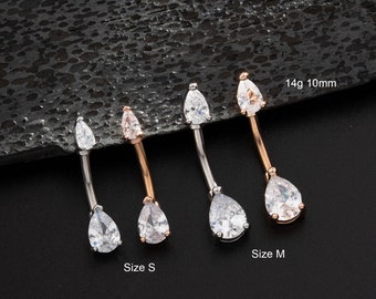 14G 316L Stainless Steel Crystal Teardrop Belly Button Ring/Silver/Rose Gold Navel Ring/Belly Piercing/Navel Jewelry/Curved Barbell/Gifts