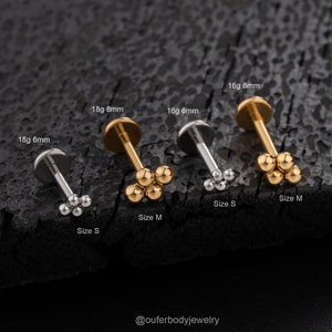 20G 18G 16G Threadless Labret Stud QUADBEAD Cluster Piercing/Four Bead Nose/Tragus/Cartilage/Conch/Helix Stud/Push Pin Earring Flat Back