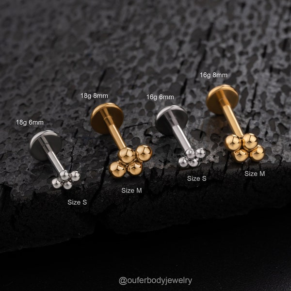 18G 16G Threadless Labret Stud QUADBEAD Cluster Piercing/Four Bead Nose/Tragus/Cartilage/Conch/Helix Stud/Push Pin Earring Flat Back Earring