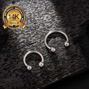 14K White Gold Internally threaded Horseshoe Nose Septum Ring Ball ends/Daith Earring/Tragus Jewelry/Helix/Rook/Conch/Eyebrow Piercing/Gift