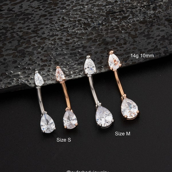 14G 316L Stainless Steel Crystal Teardrop Belly Button Ring/Silver/Rose Gold Navel Ring/Belly Piercing/Navel Jewelry/Curved Barbell/Gifts