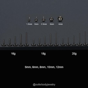 16G/18G/20G Titanium Threadless Black Ball Stud/Cartilage Stud/Push Pin Labret Stud/Nose/Tragus/Conch/Helix Flat back Earring/Mnimalist/Gift