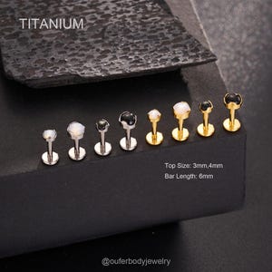 16G 6mm Titanium Labret Stud – White/Black Abalone Shell Earrings, Internally Threaded Flat Back, Cartilage/Conch/Helix Stud, Nose Piercing