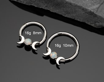 16G Moon Phase Septum Ring/Silver Gold Hinged Segment Clicker/Daith Hoop/Cartilage Hoop/Helix Hoop/Conch/Tragus Hoop/Septum Jewelry/Gifts